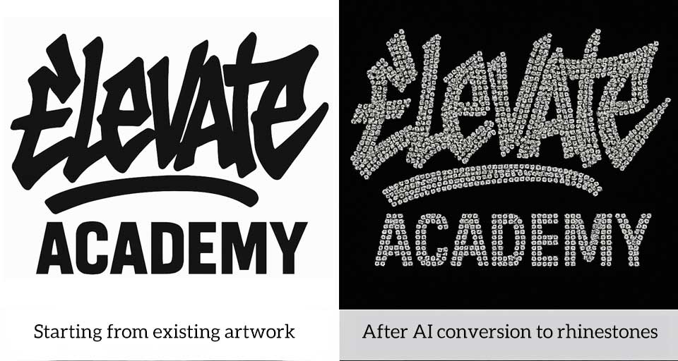 School logo from artwork converted to rhinestones